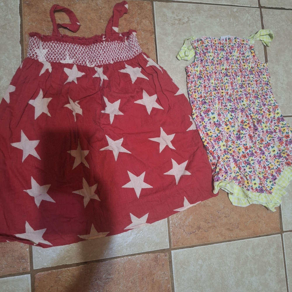 Red Star Dress and Floral Romper Set